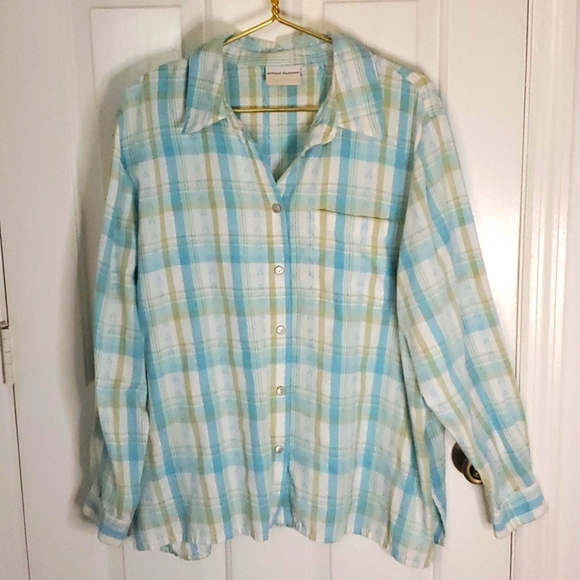 Alfred Dunner Womens Button Down Collar Long Sleeve Plaid Top - Picture 1 of 12